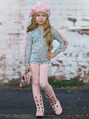 Mesh Ruffled Top and Legging Set for Girls