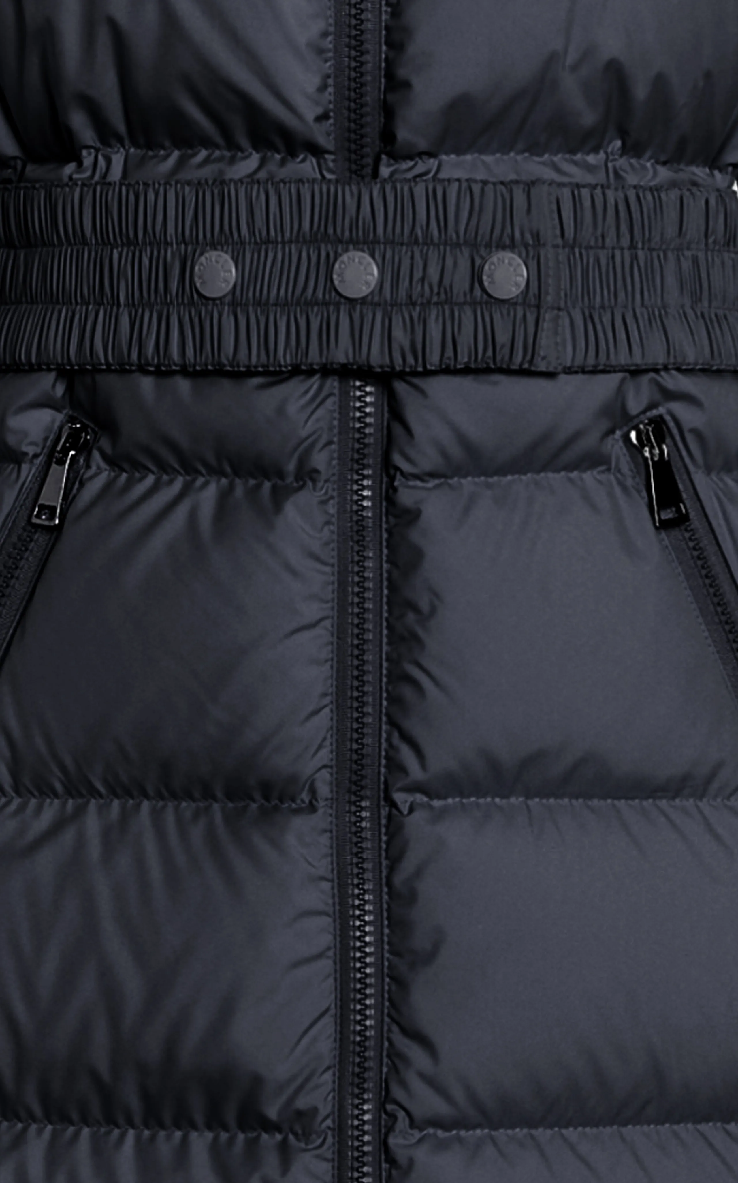 Moncler Shearling Trim Long Down Jacket.