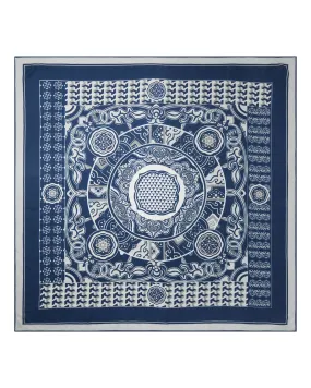 Navy Blue Cashmere Silk Printed Scarf for Women - PRE-ORDER