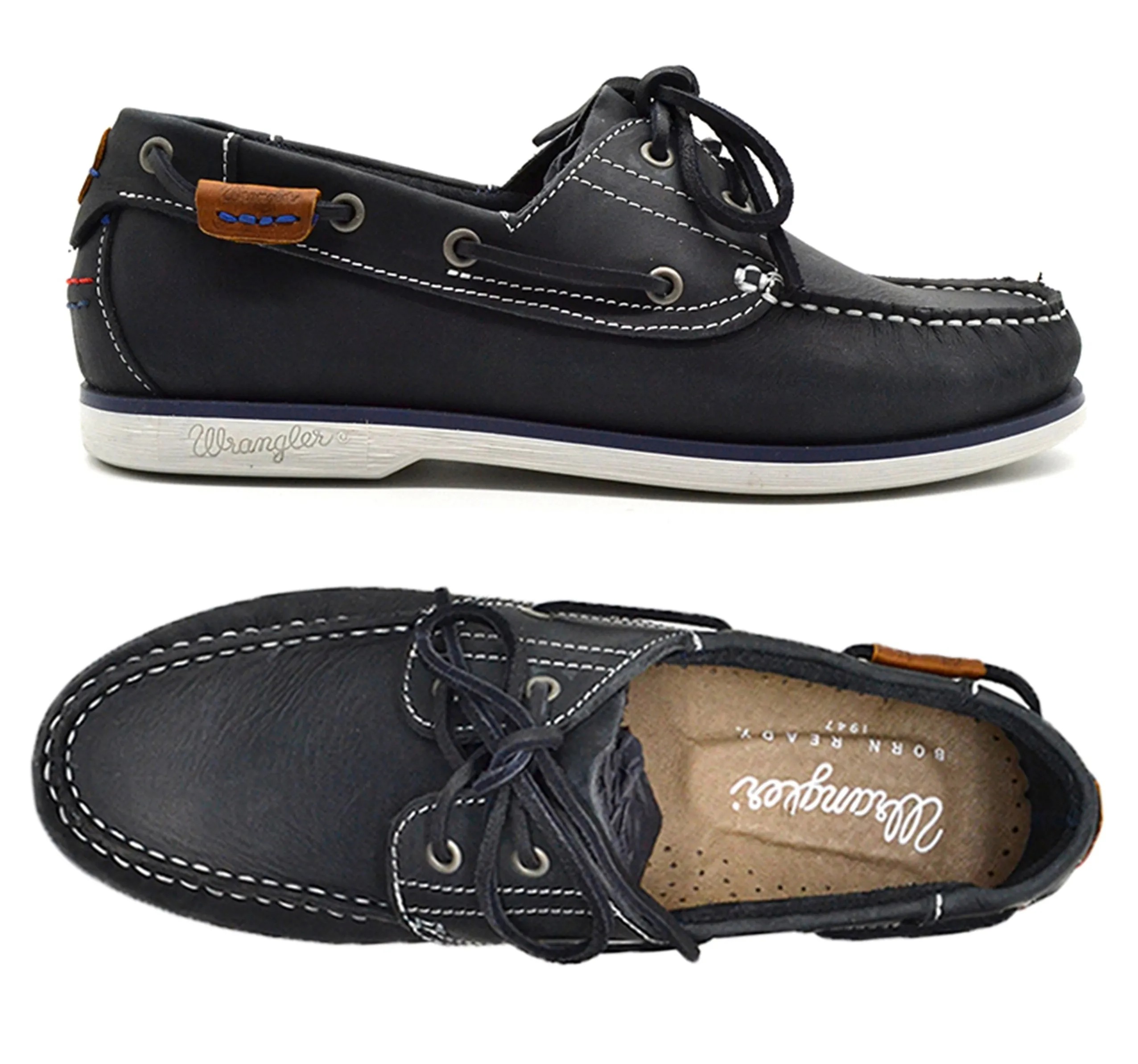 Navy Leather Boat Shoes by Wrangler