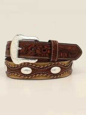 Nocona Men's Tan Leather Belt with Oval Conchos and Embossed Tabs