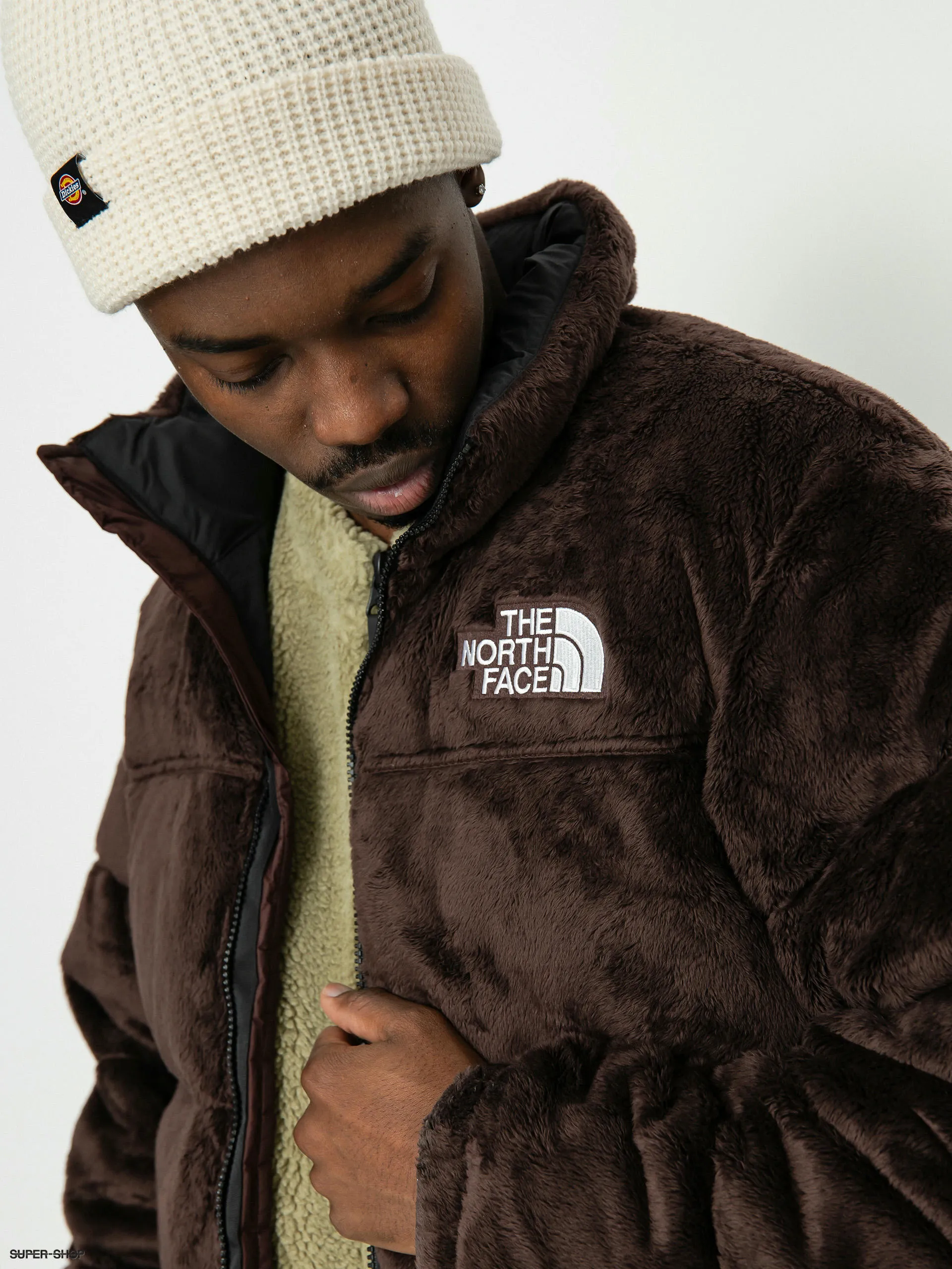 North Face Velour Nuptse Jacket in Coal Brown.