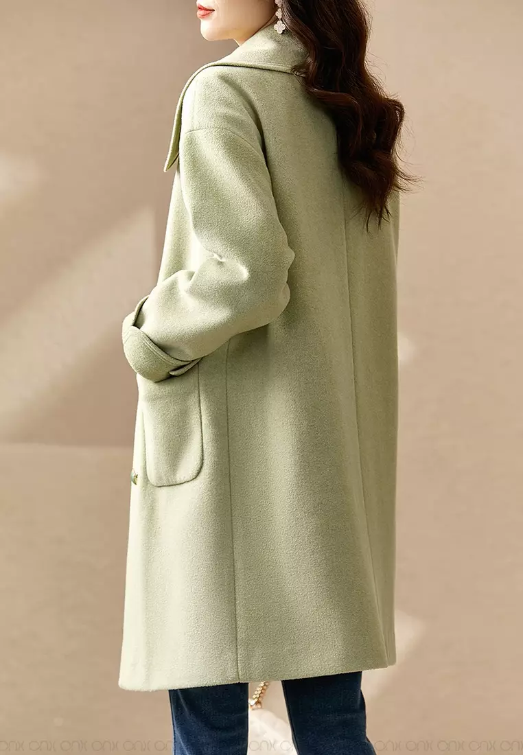 ONX.HK Woolen Coat with Elegant Lapel, Long Design