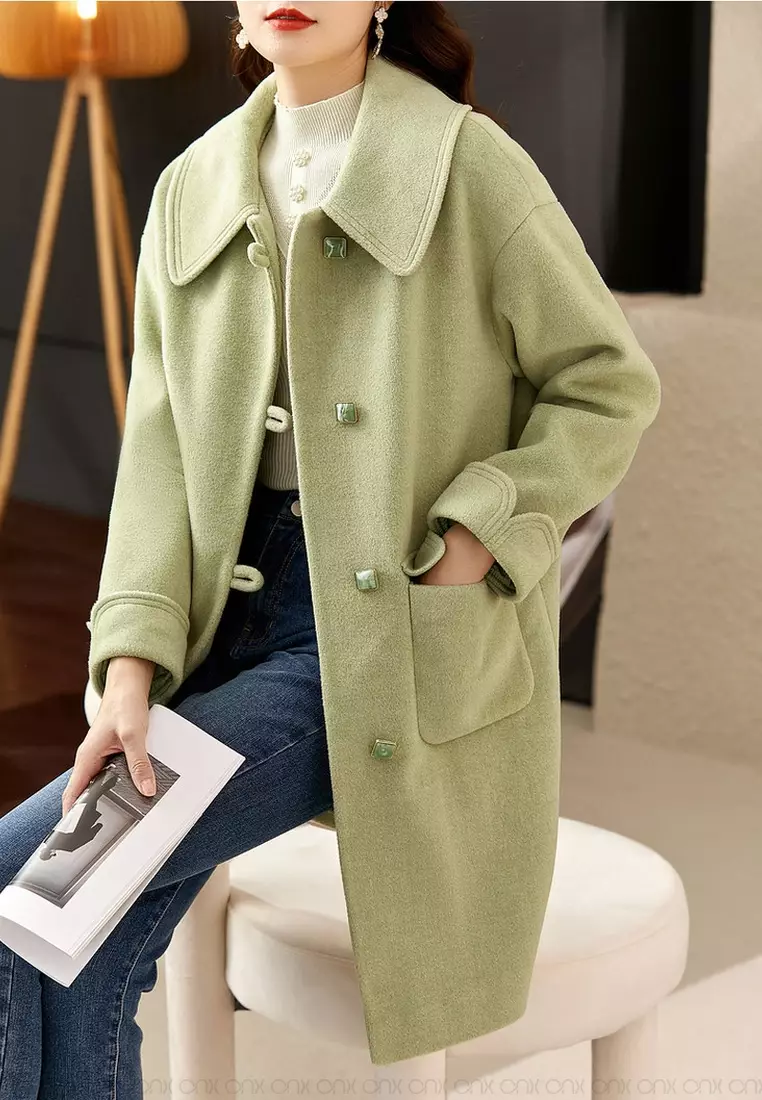 ONX.HK Woolen Coat with Elegant Lapel, Long Design