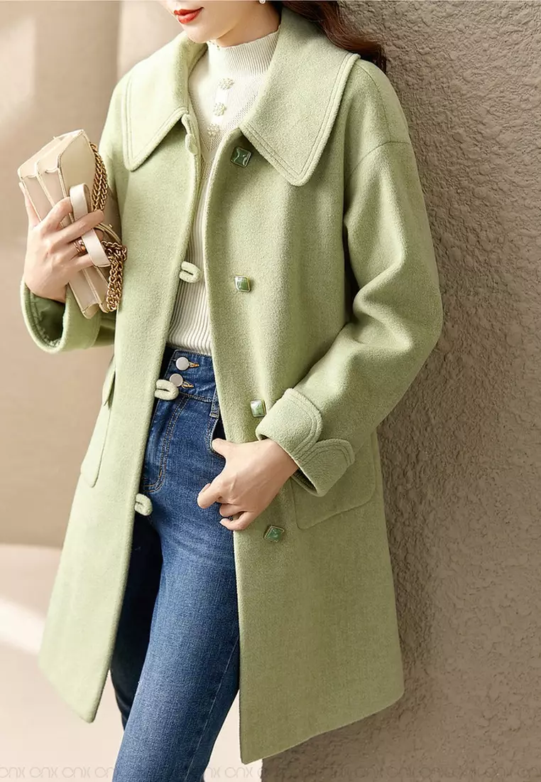 ONX.HK Woolen Coat with Elegant Lapel, Long Design