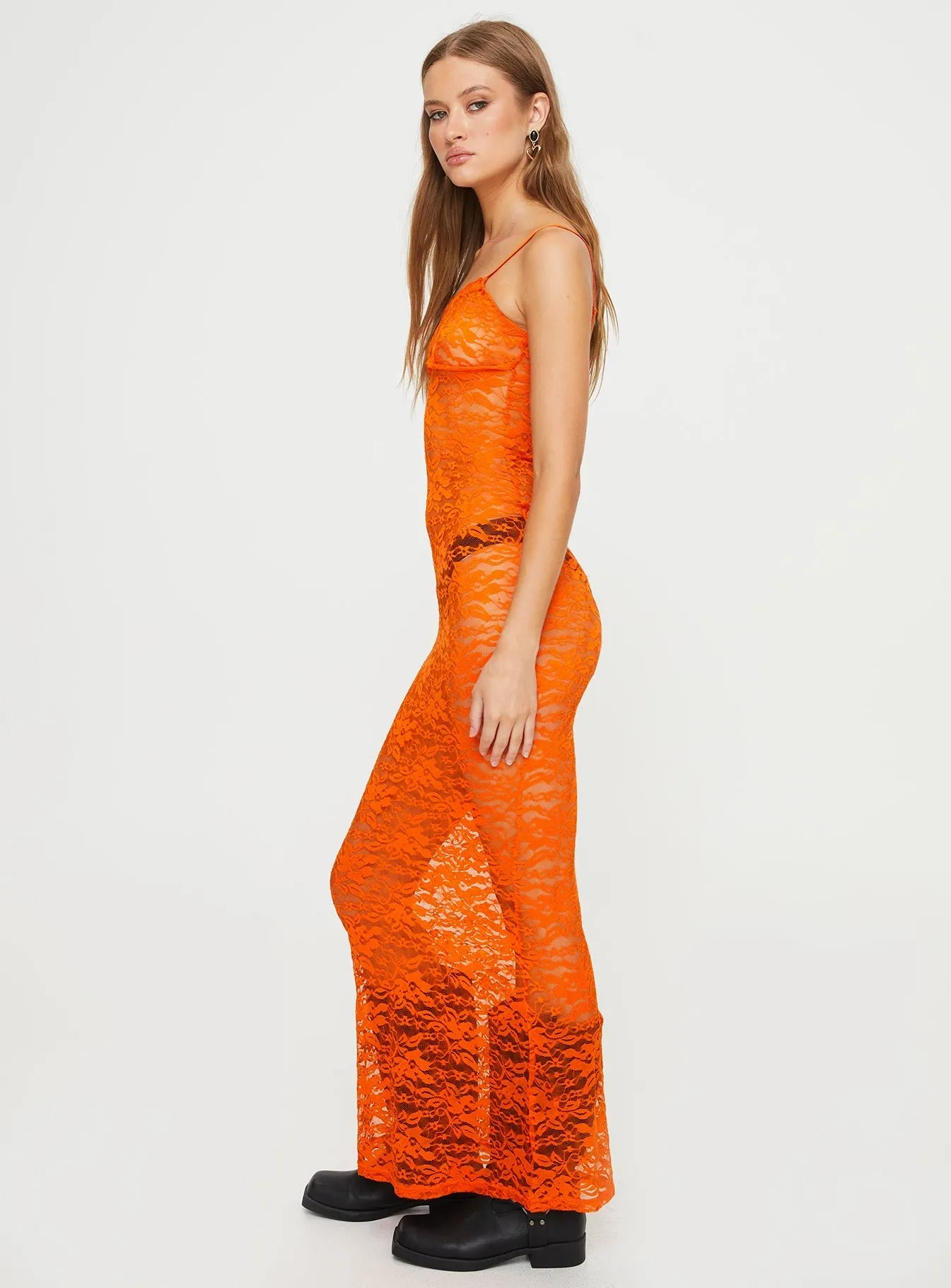 Orange Lace Maxi Dress by Korzec