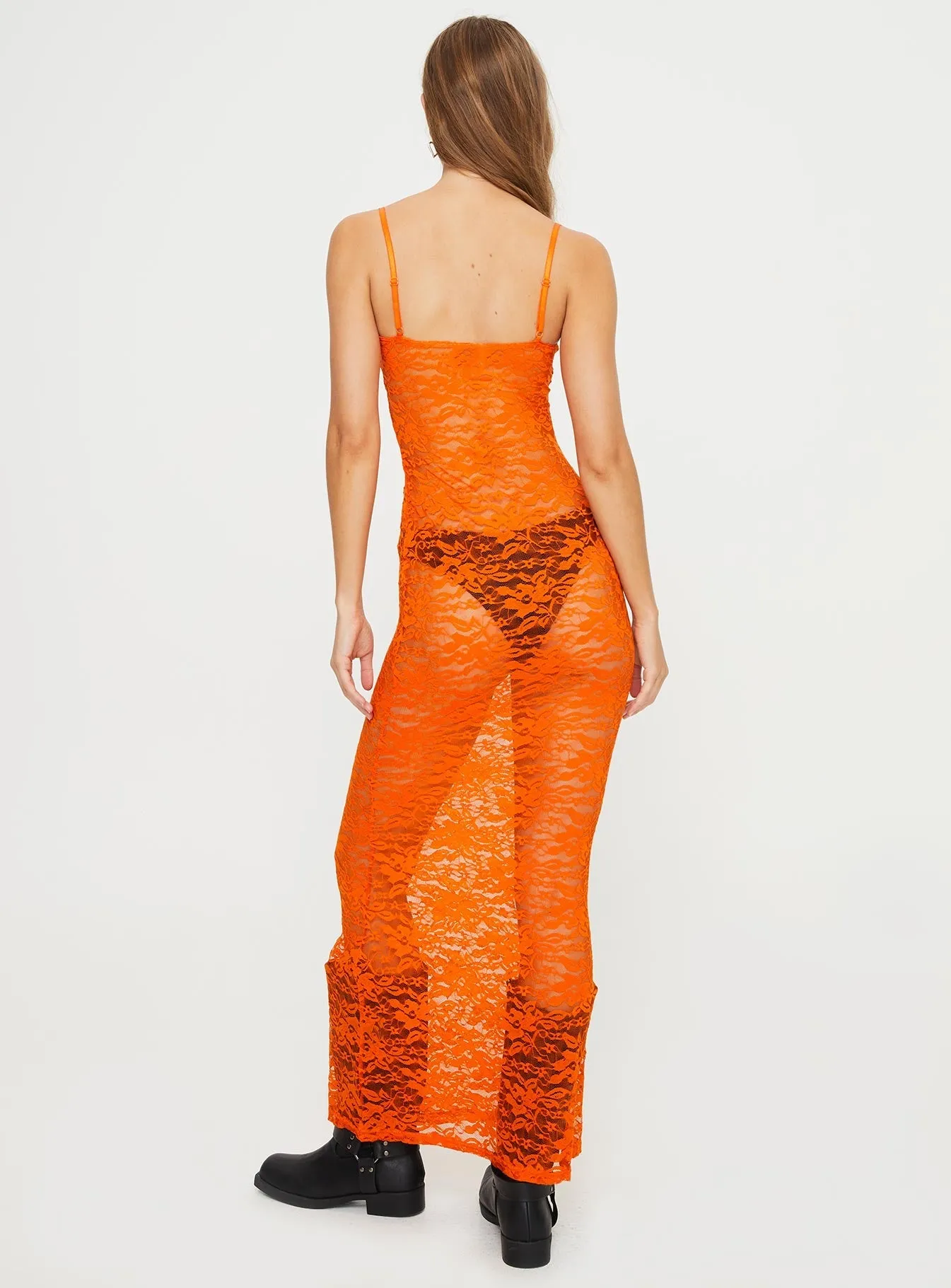 Orange Lace Maxi Dress by Korzec