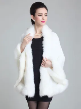 Oversized Faux Fur Poncho Coat for Women - Knit Spring Outerwear