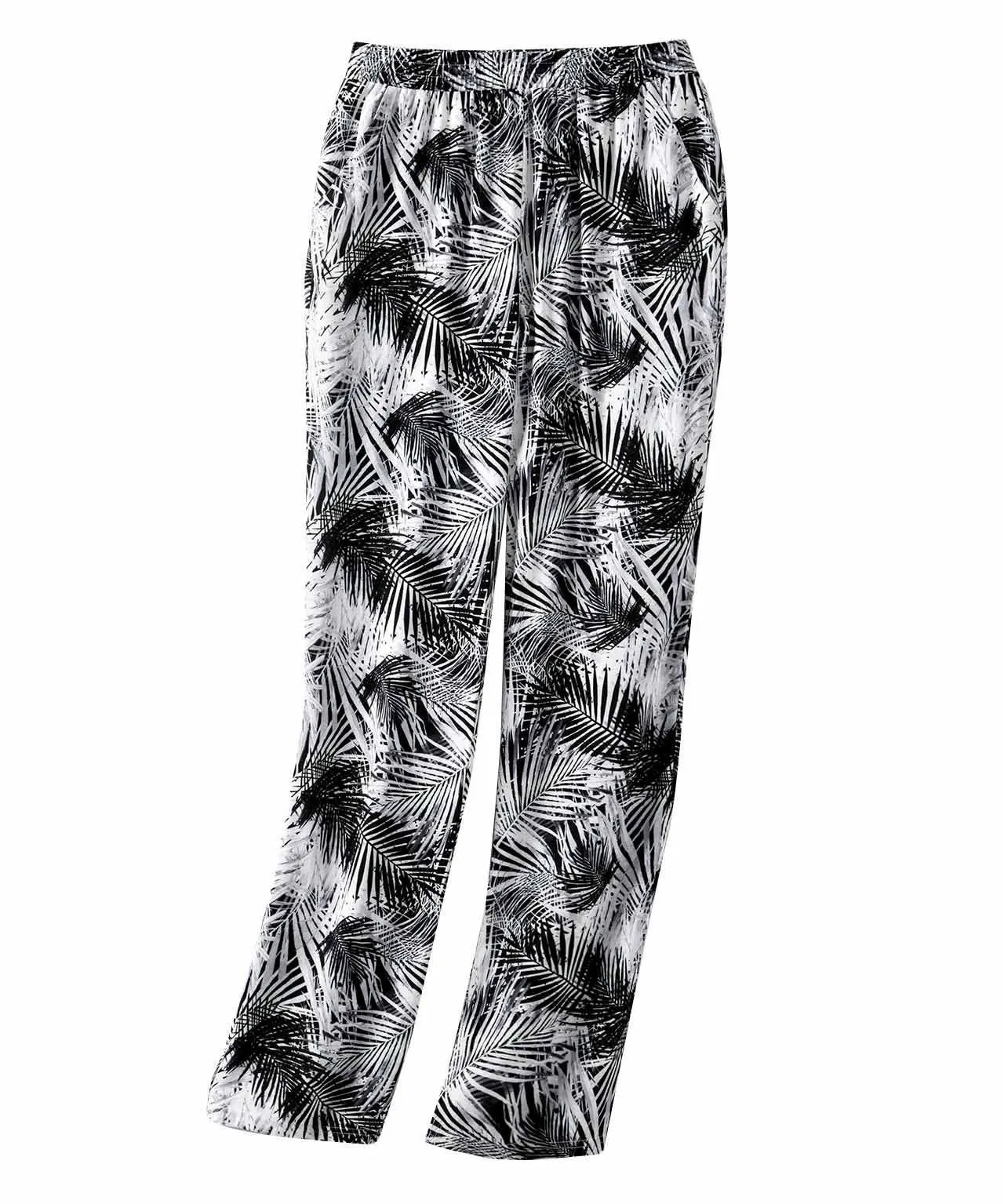 Palm Leaf Print Pants with Straight Legs