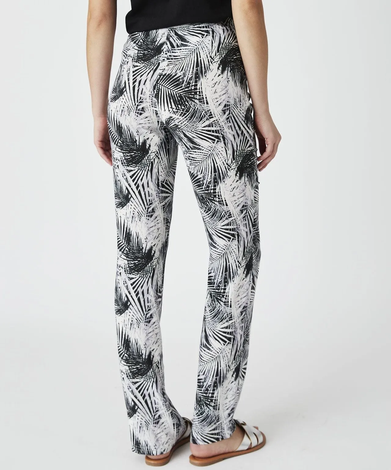 Palm Leaf Print Pants with Straight Legs