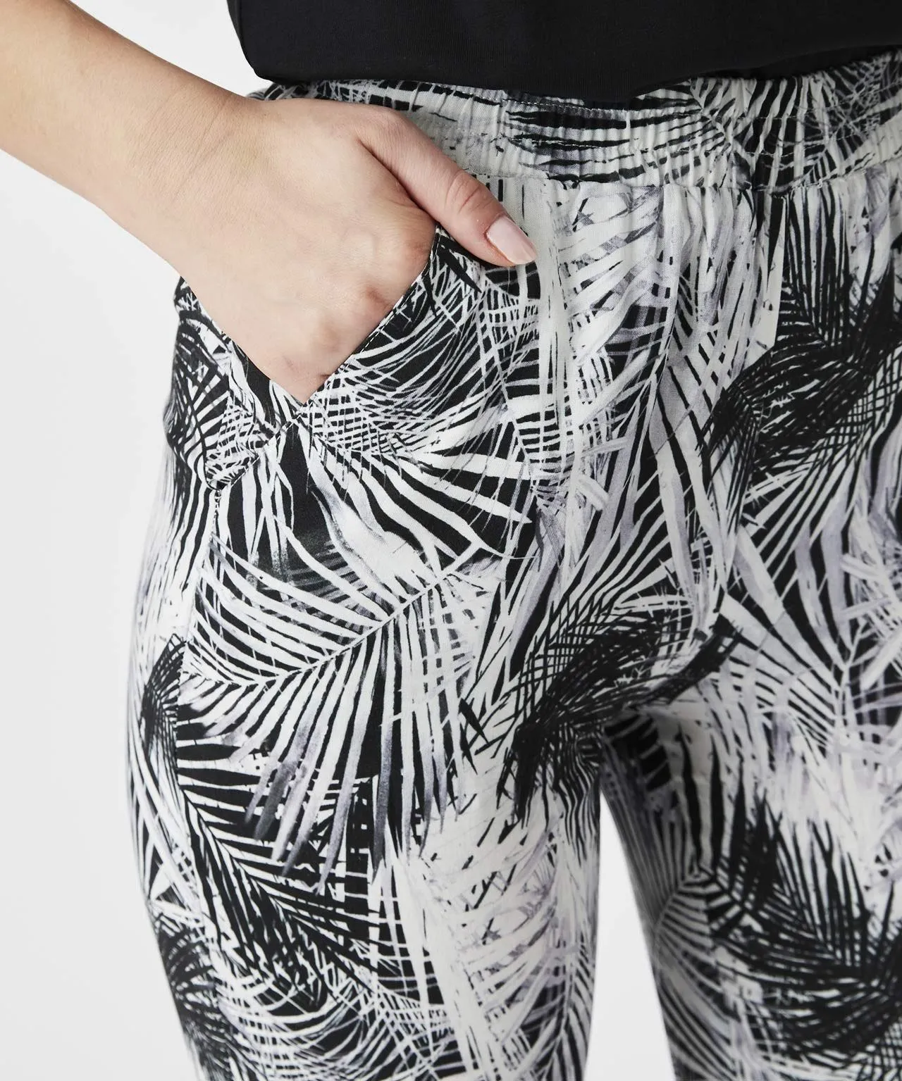 Palm Leaf Print Pants with Straight Legs