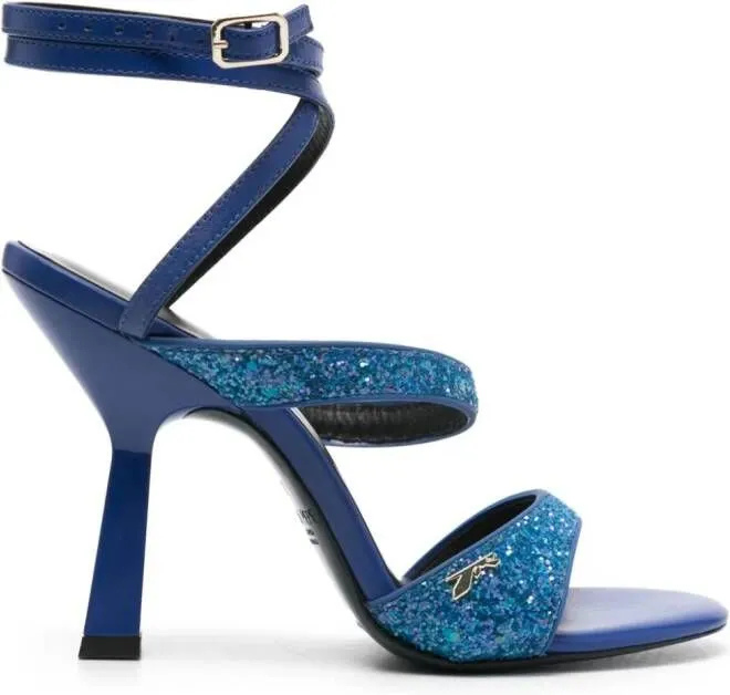 Patrizia Pepe 100mm Blue Glittered Leather Sandals