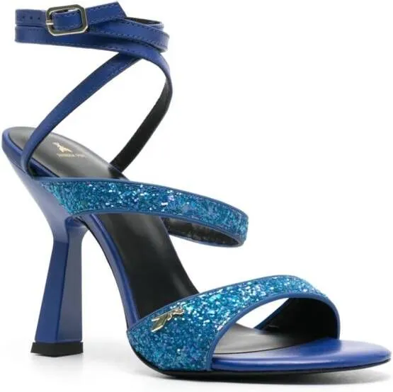 Patrizia Pepe 100mm Blue Glittered Leather Sandals