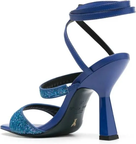 Patrizia Pepe 100mm Blue Glittered Leather Sandals