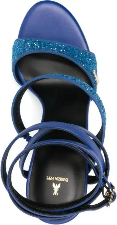 Patrizia Pepe 100mm Blue Glittered Leather Sandals