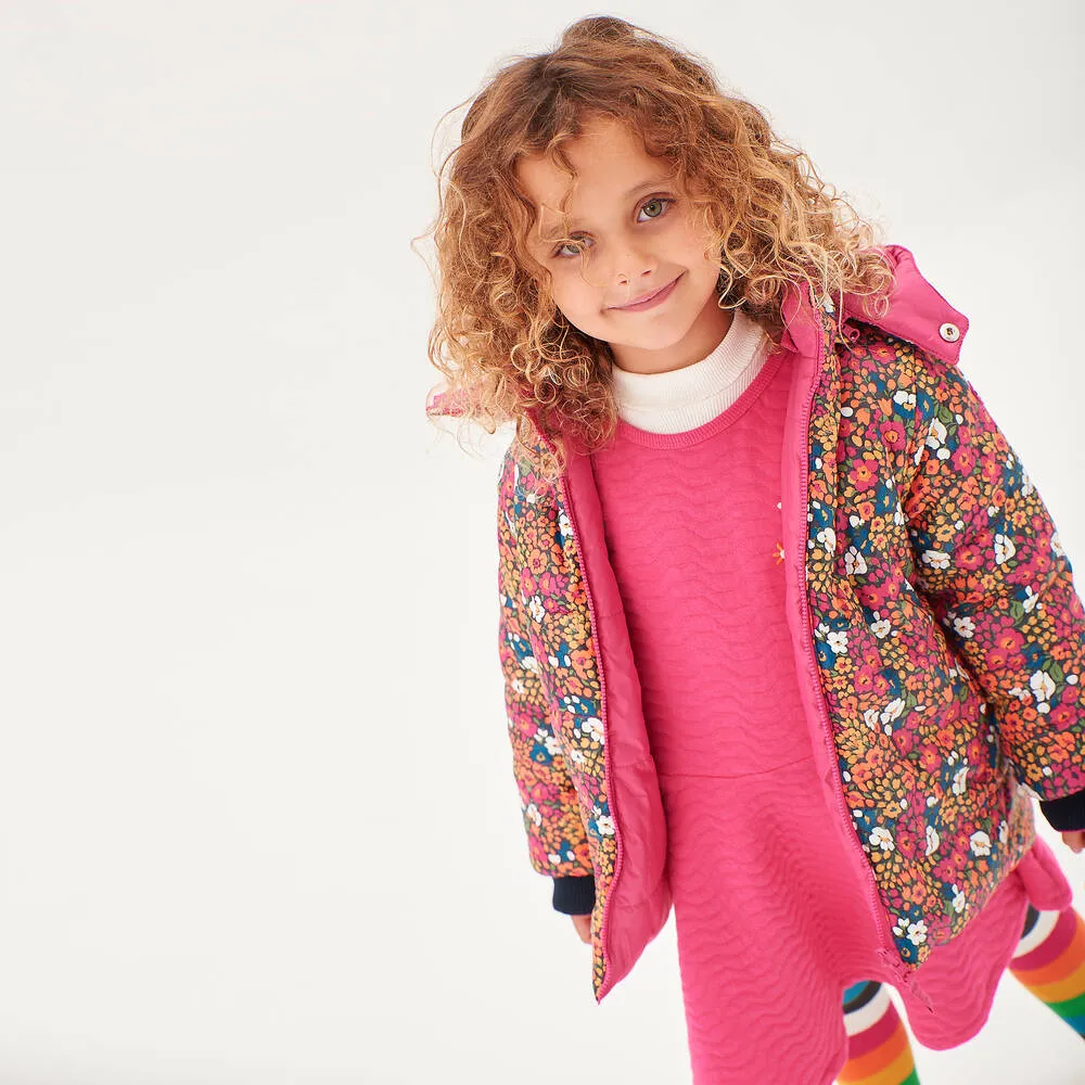 Pink Floral Reversible Coat for Girls.