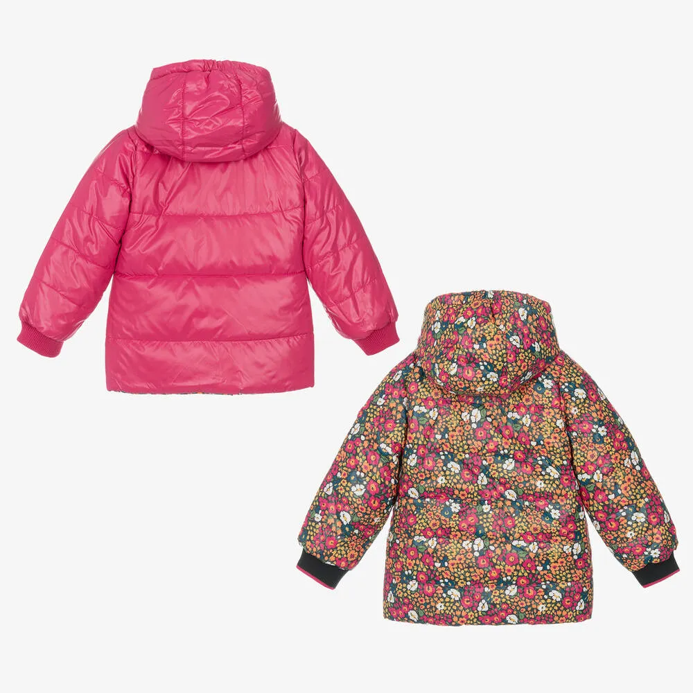 Pink Floral Reversible Coat for Girls.