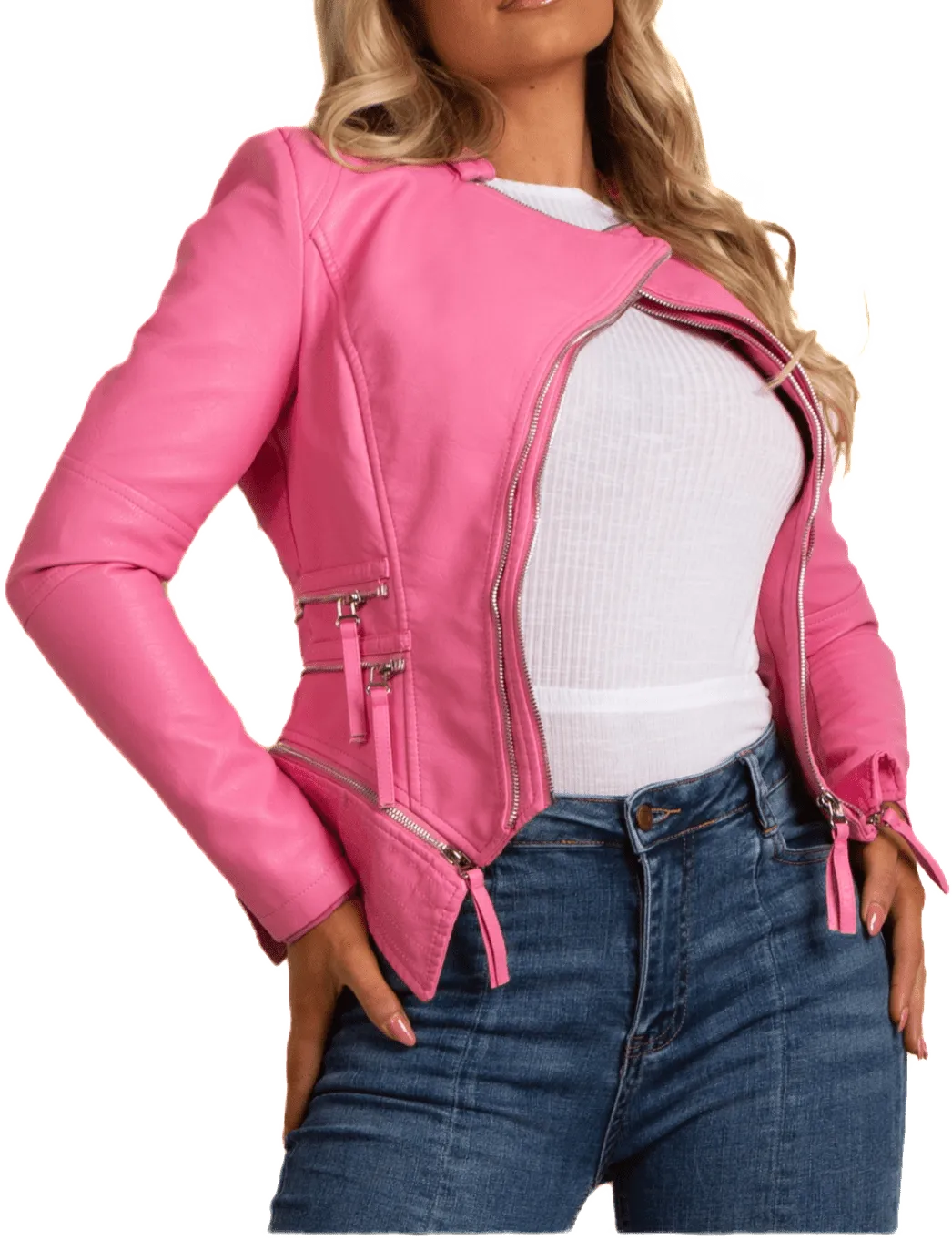 Pink Double Zip Biker Jacket