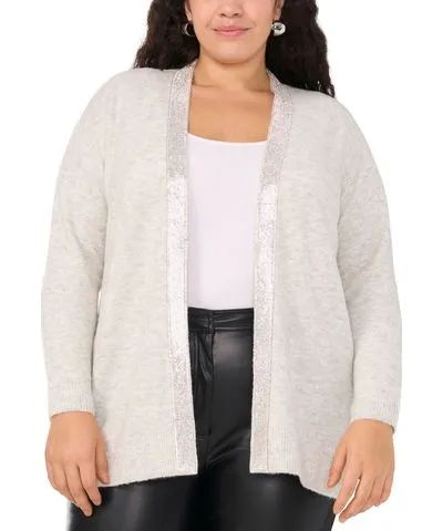 Plus Size Rhinestone-Trim Cardigan Sweater