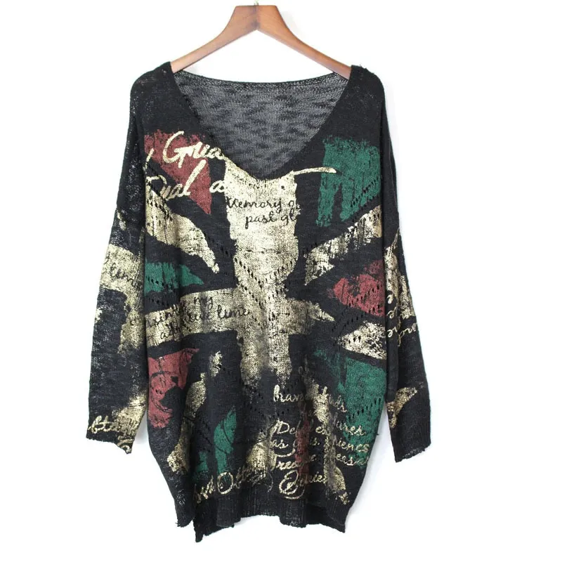 Punk Rock V-neck Sweater Women's Streetwear Full Sleeve Top - Outwear.