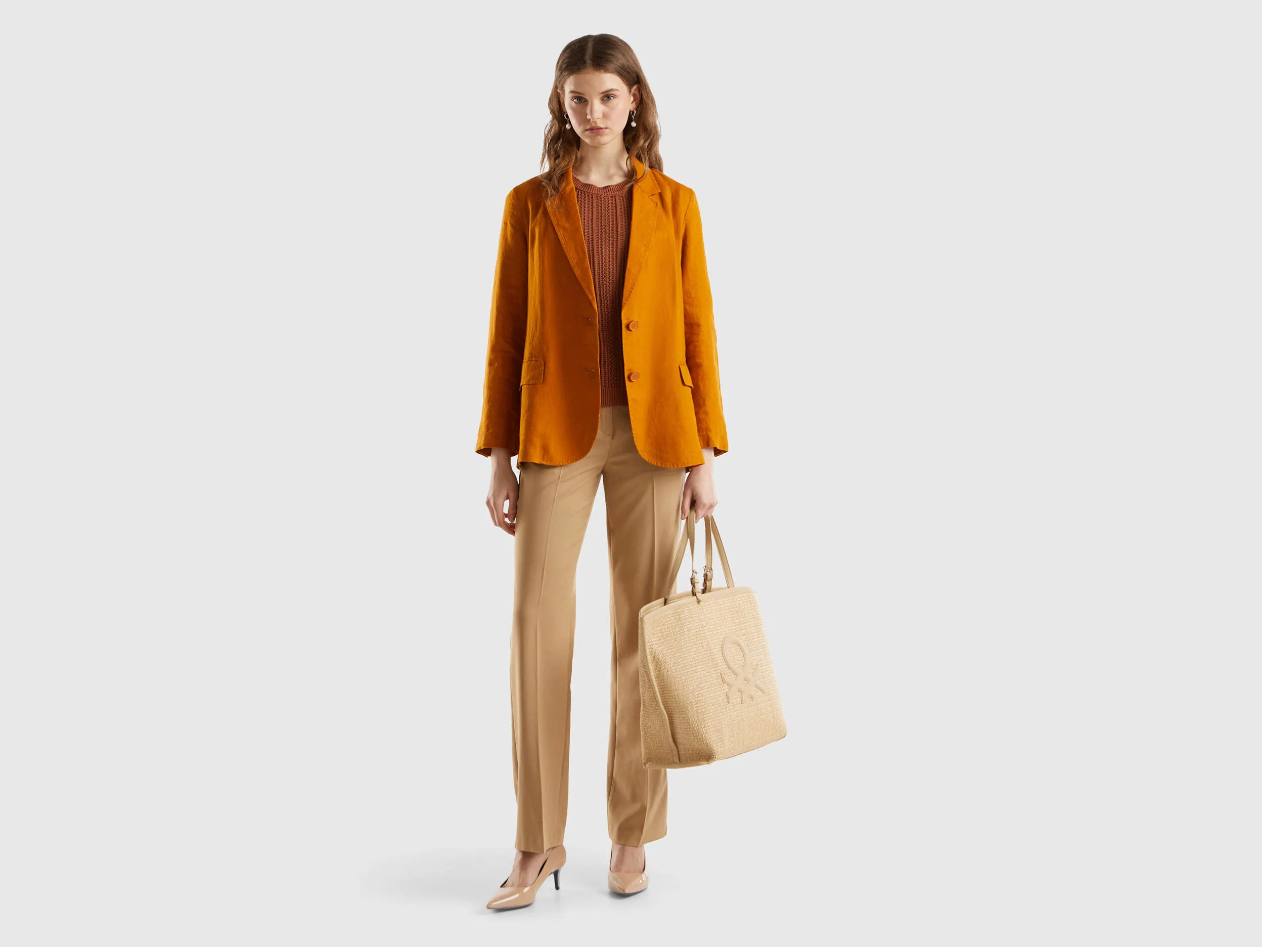 Pure Linen Blazer Burnt Benetton