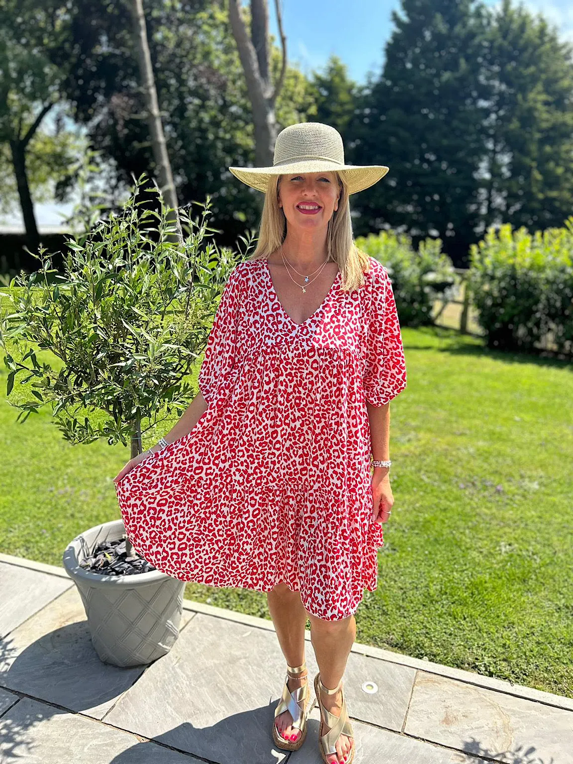 Red Leopard Print V-Neck Tunic Top Caitlin