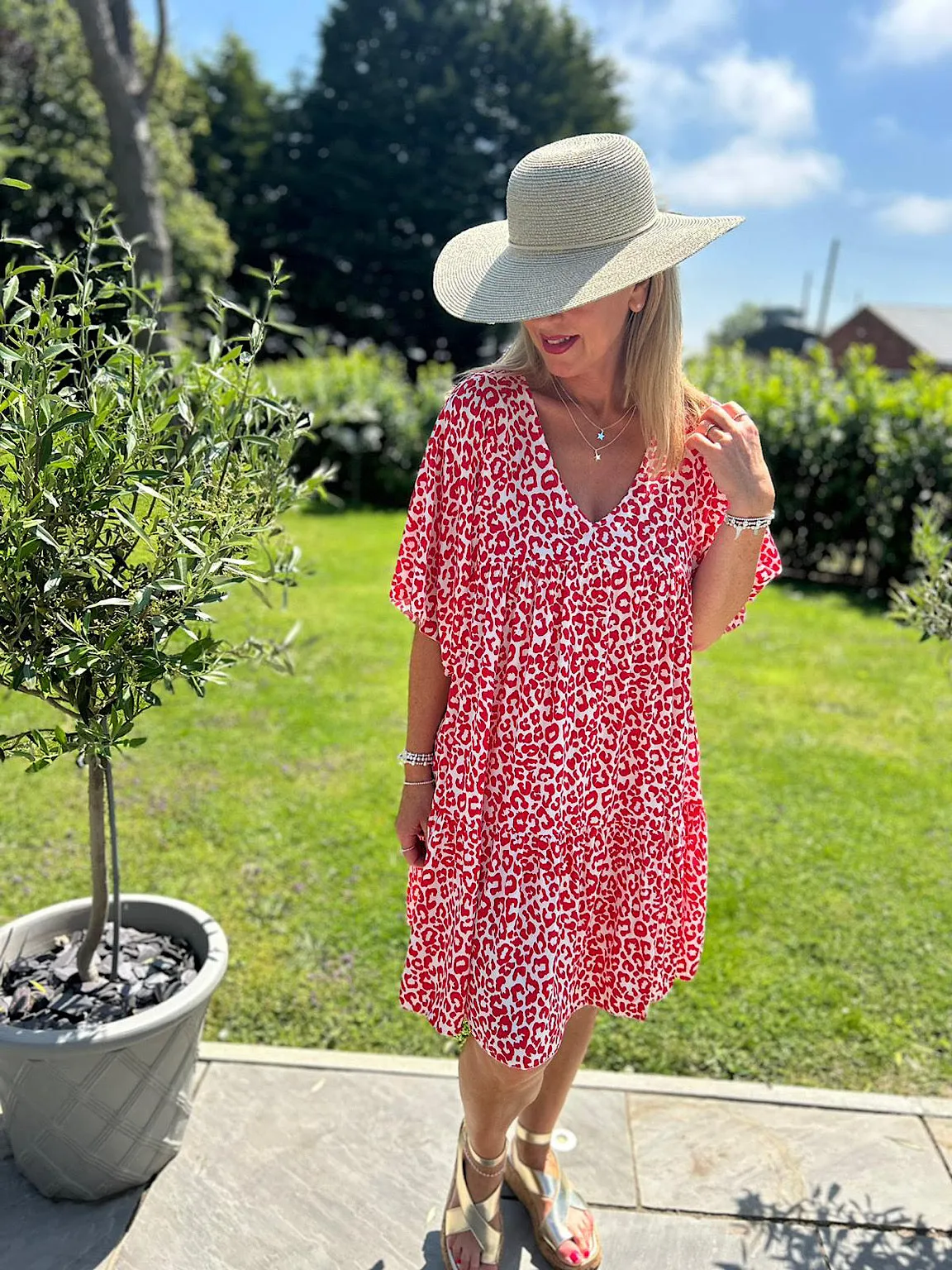 Red Leopard Print V-Neck Tunic Top Caitlin