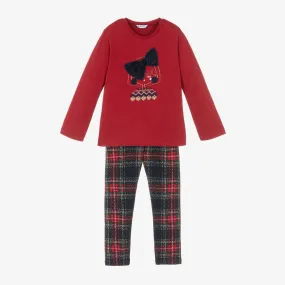 Red Tartan Cotton Leggings Girls Set