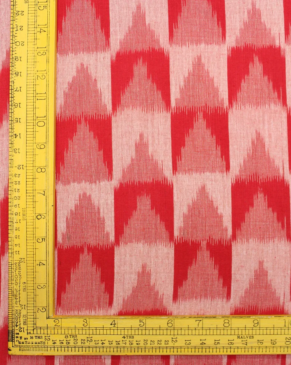 Red White Abstract Cotton Ikat Fabric