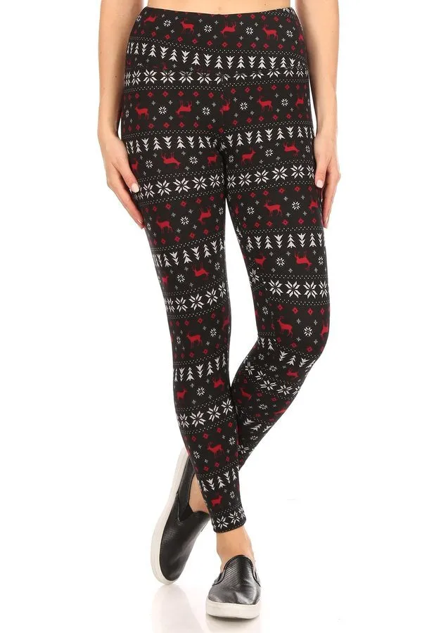 Reindeer Fair Isle Lounge Leggings - Christmas Soft Fleece Lined Pants