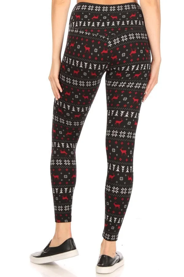 Reindeer Fair Isle Lounge Leggings - Christmas Soft Fleece Lined Pants