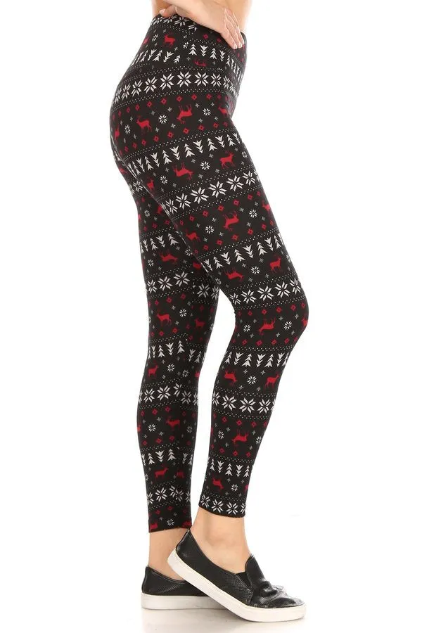 Reindeer Fair Isle Lounge Leggings - Christmas Soft Fleece Lined Pants