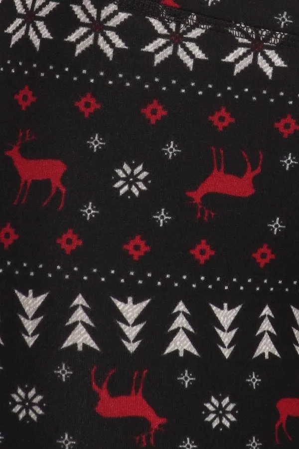 Reindeer Fair Isle Lounge Leggings - Christmas Soft Fleece Lined Pants