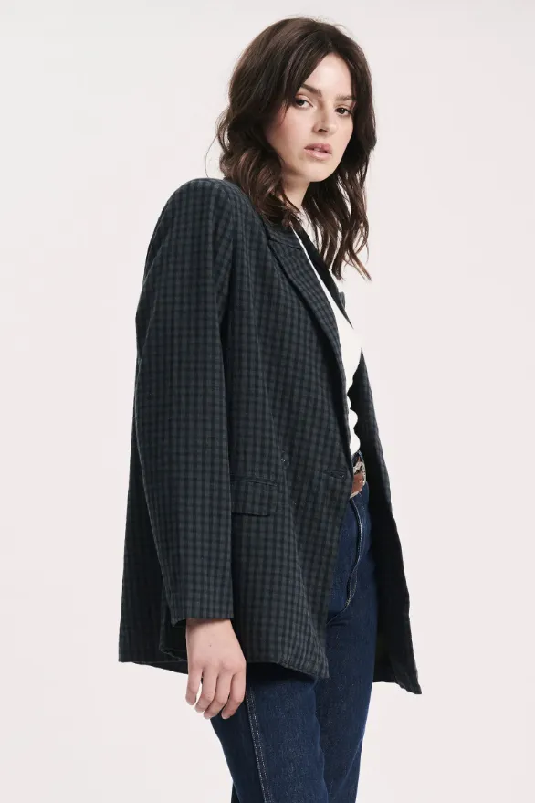 Rolla's Gingham Slouch Blazer in Forest/Navy