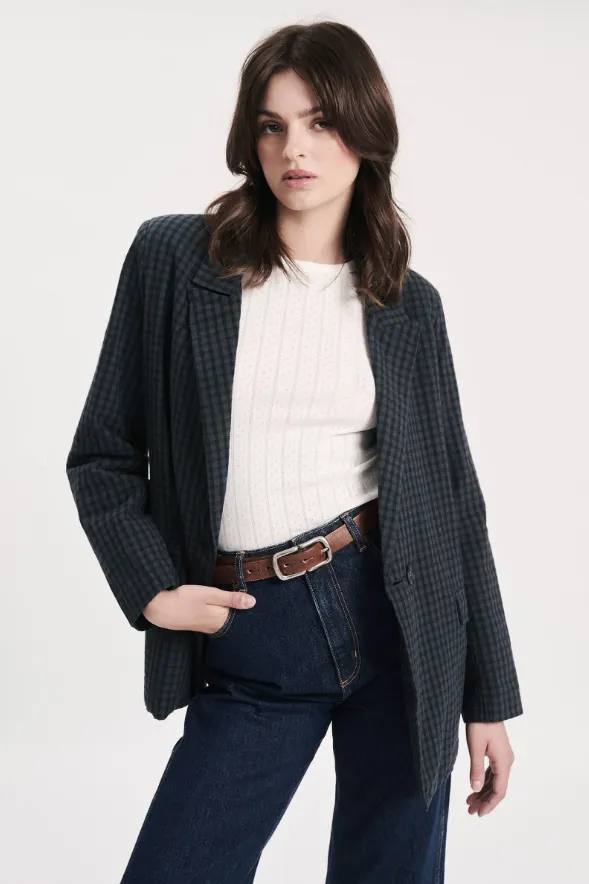 Rolla's Gingham Slouch Blazer in Forest/Navy