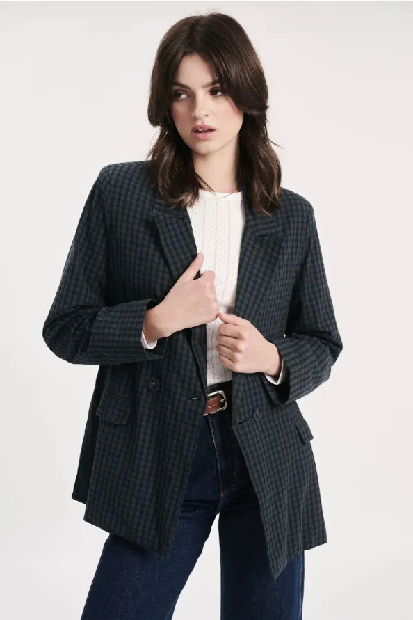 Rolla's Gingham Slouch Blazer in Forest/Navy