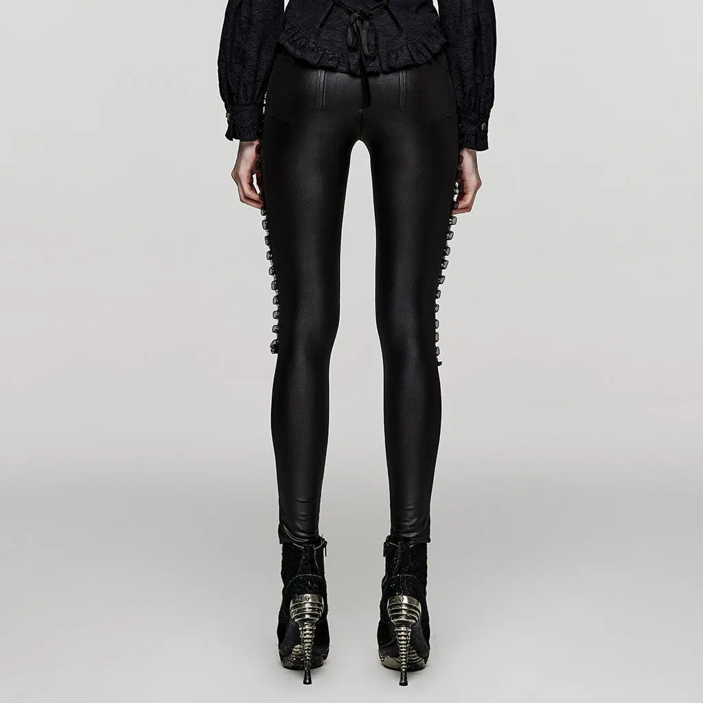 Ruffled Lace Splice Mesh Leggings for Women in Punk Style