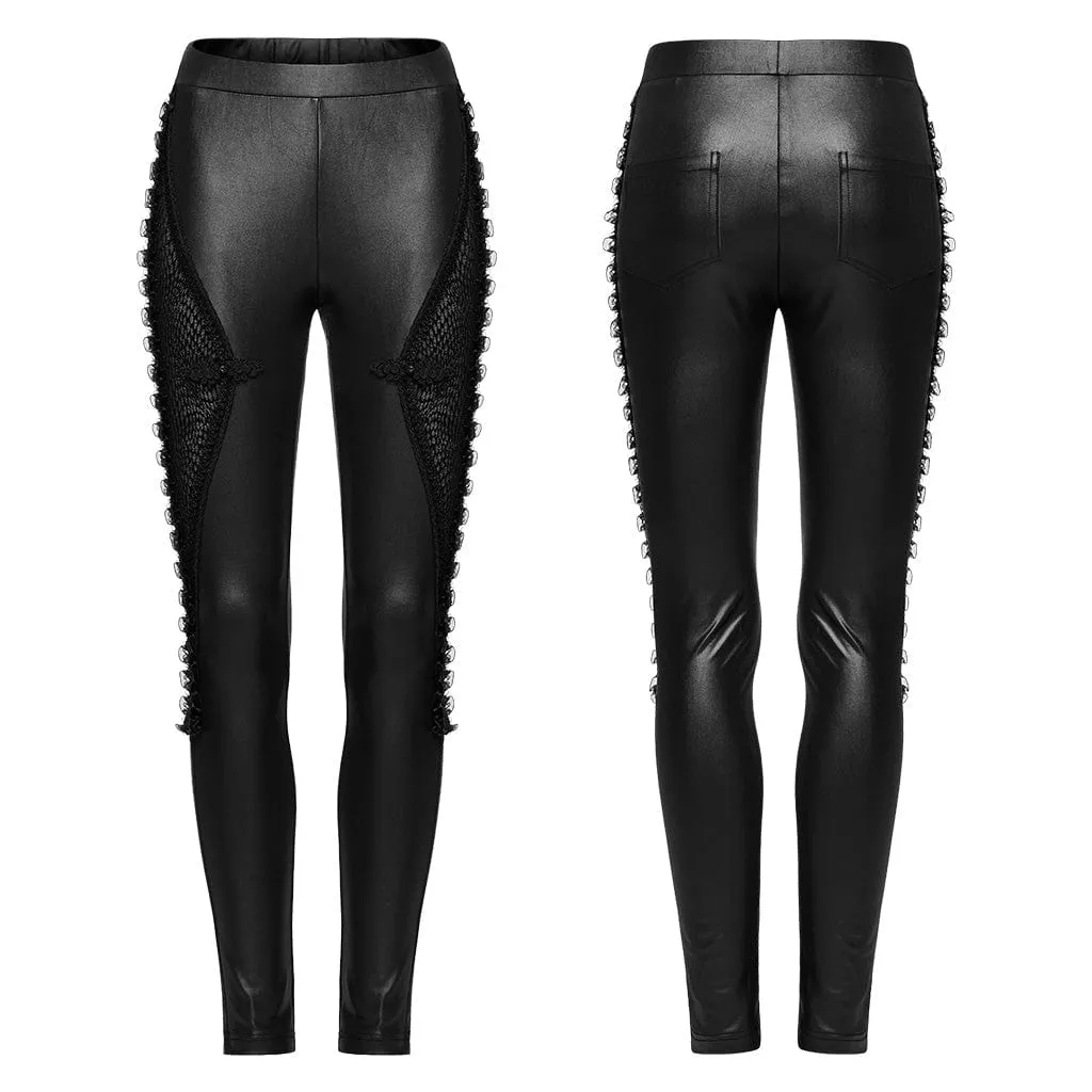 Ruffled Lace Splice Mesh Leggings for Women in Punk Style