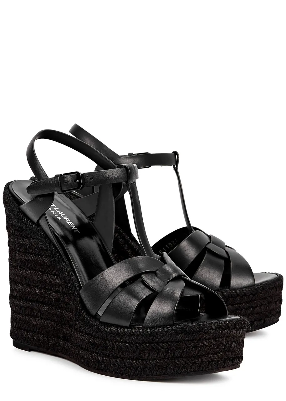 SAINT LAURENT Tribute 125 Leather Wedge Sandals