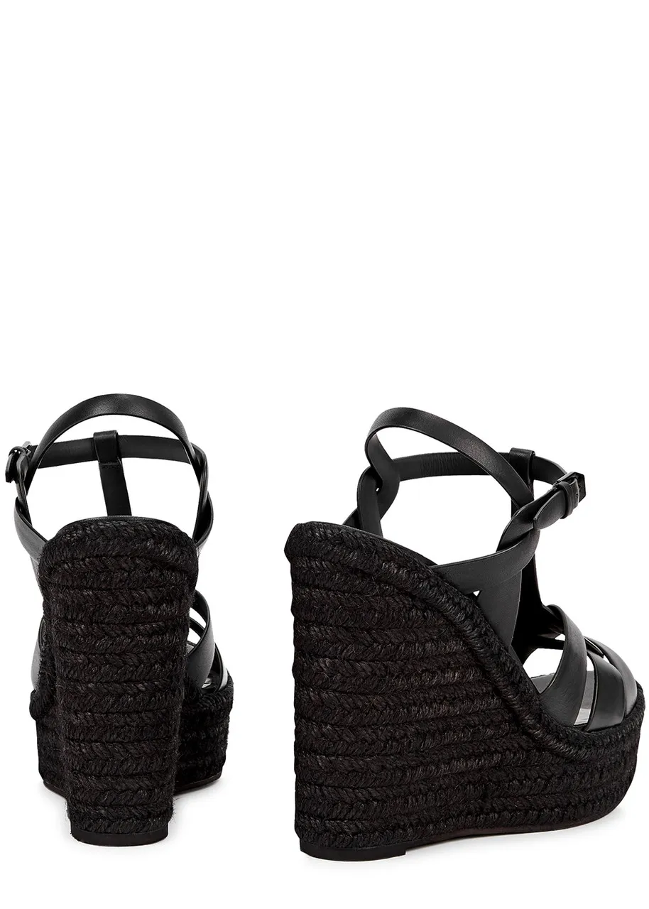 SAINT LAURENT Tribute 125 Leather Wedge Sandals