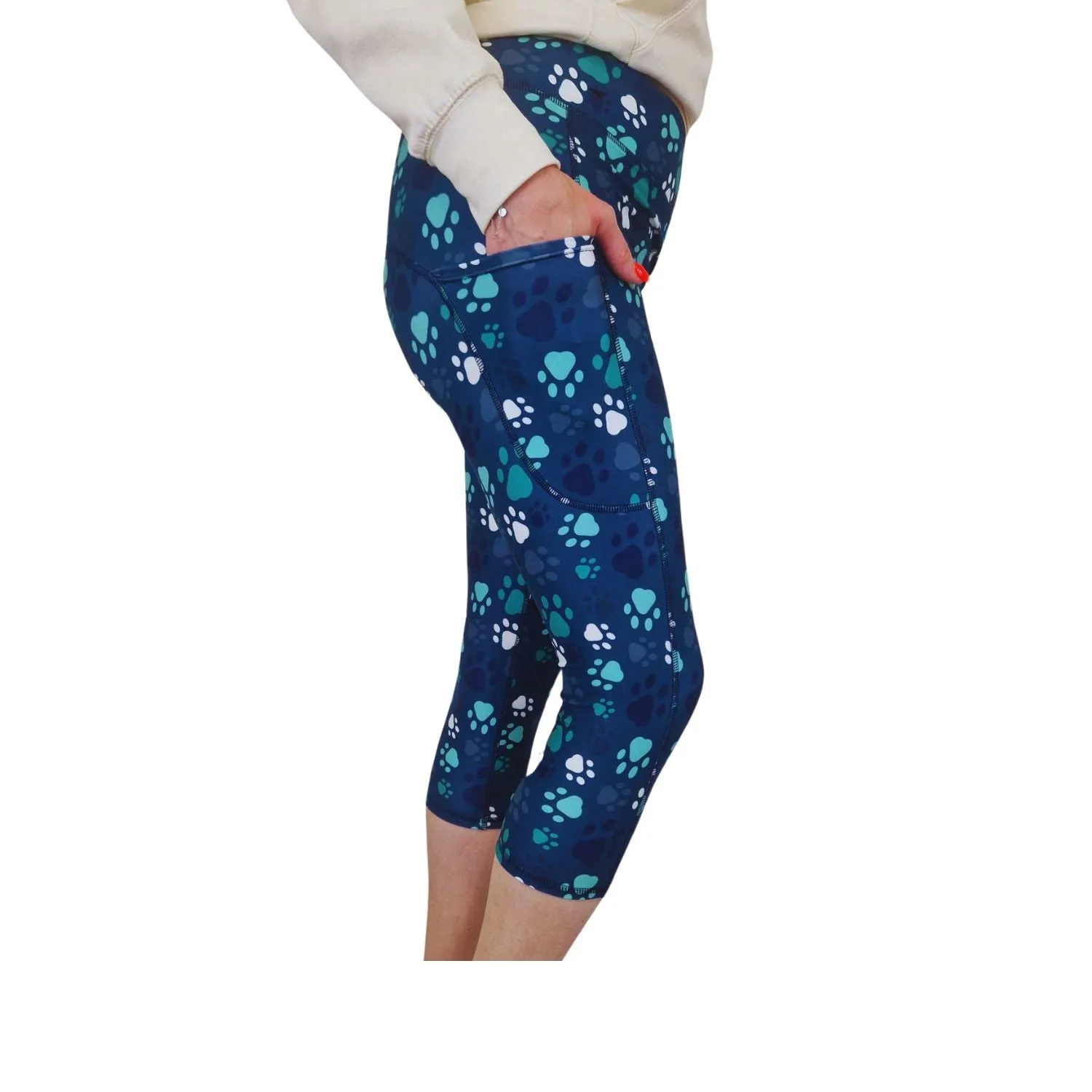 Yoga Capri Leggings Sculpting Watercolor Paw Prints