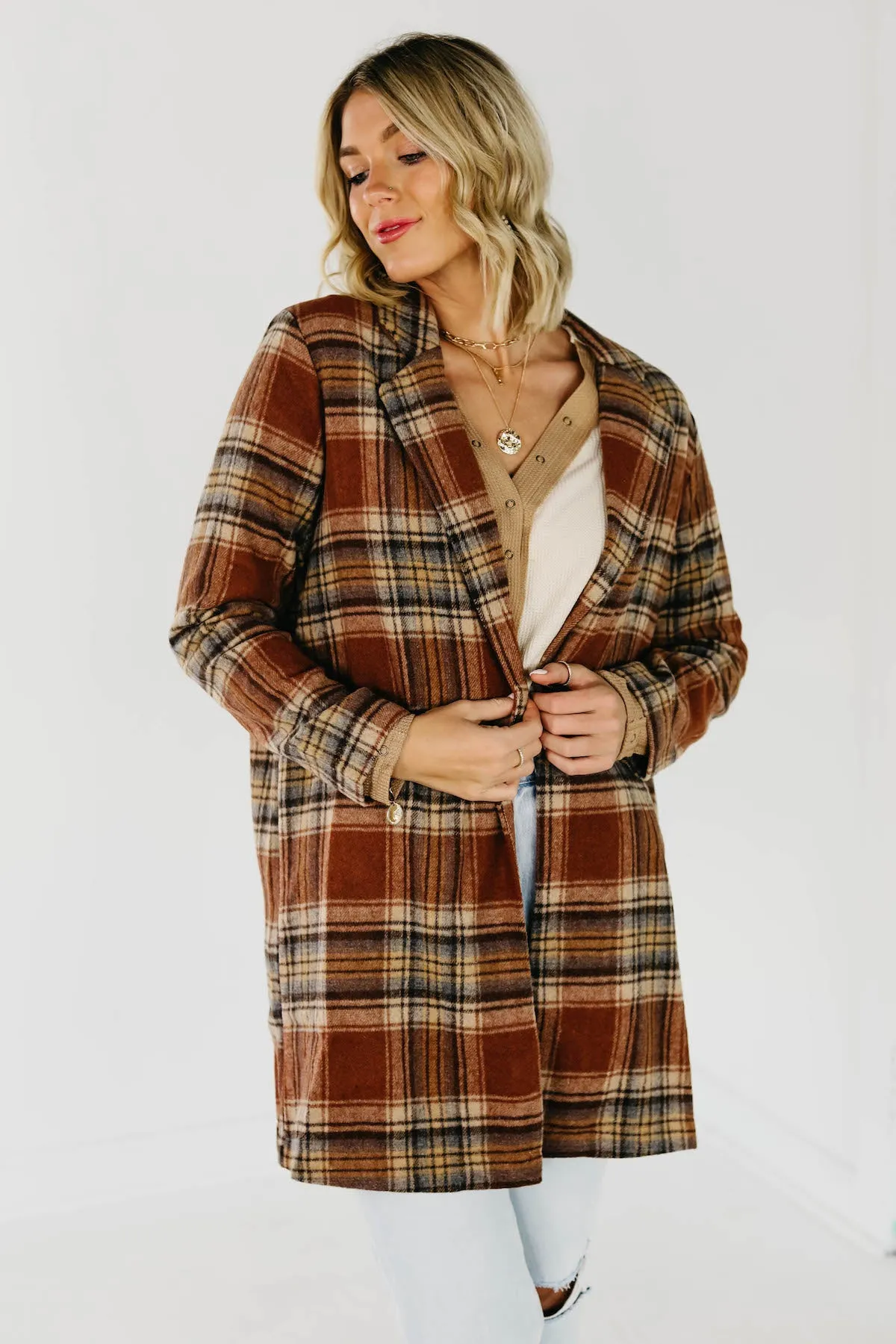 Shayla longline plaid blazer coat