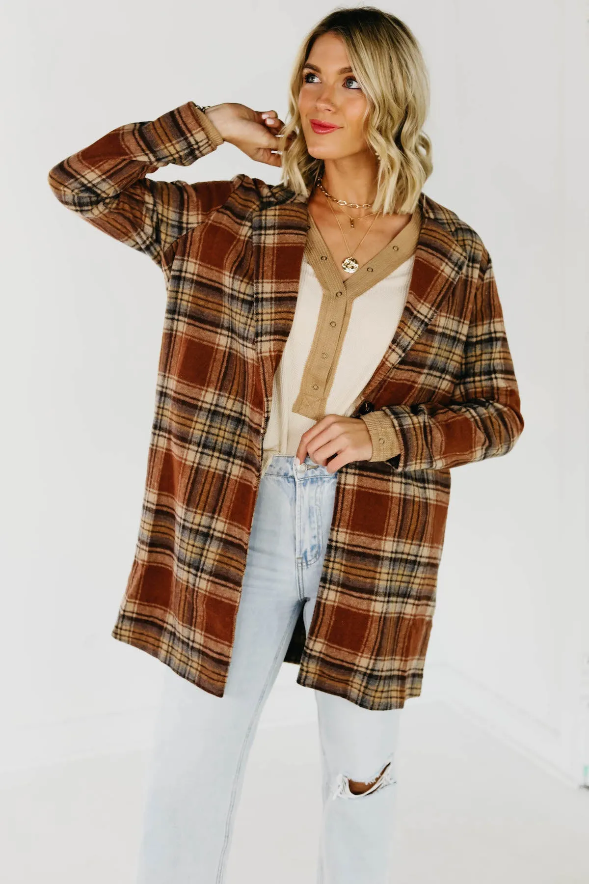 Shayla longline plaid blazer coat