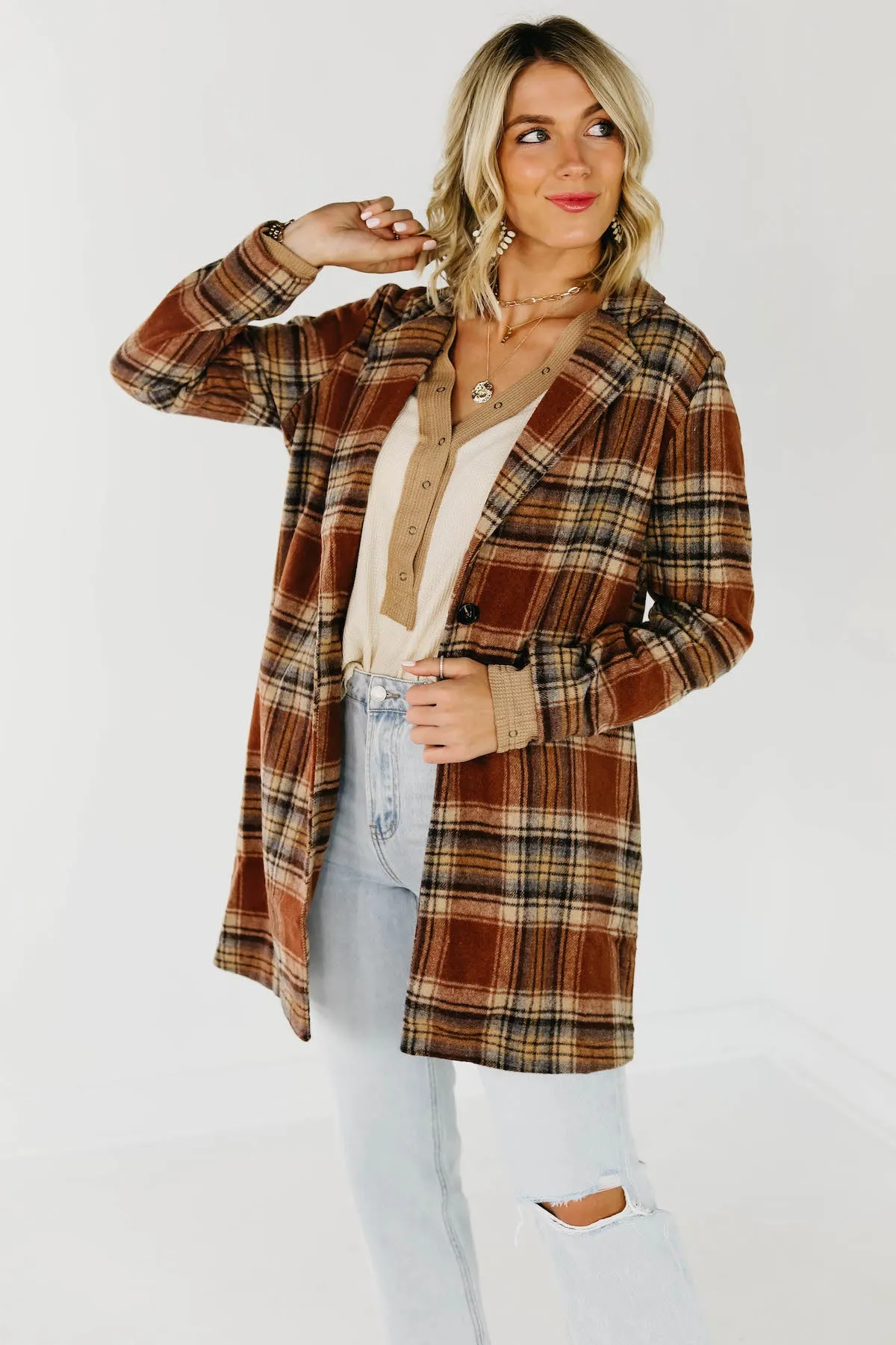 Shayla longline plaid blazer coat