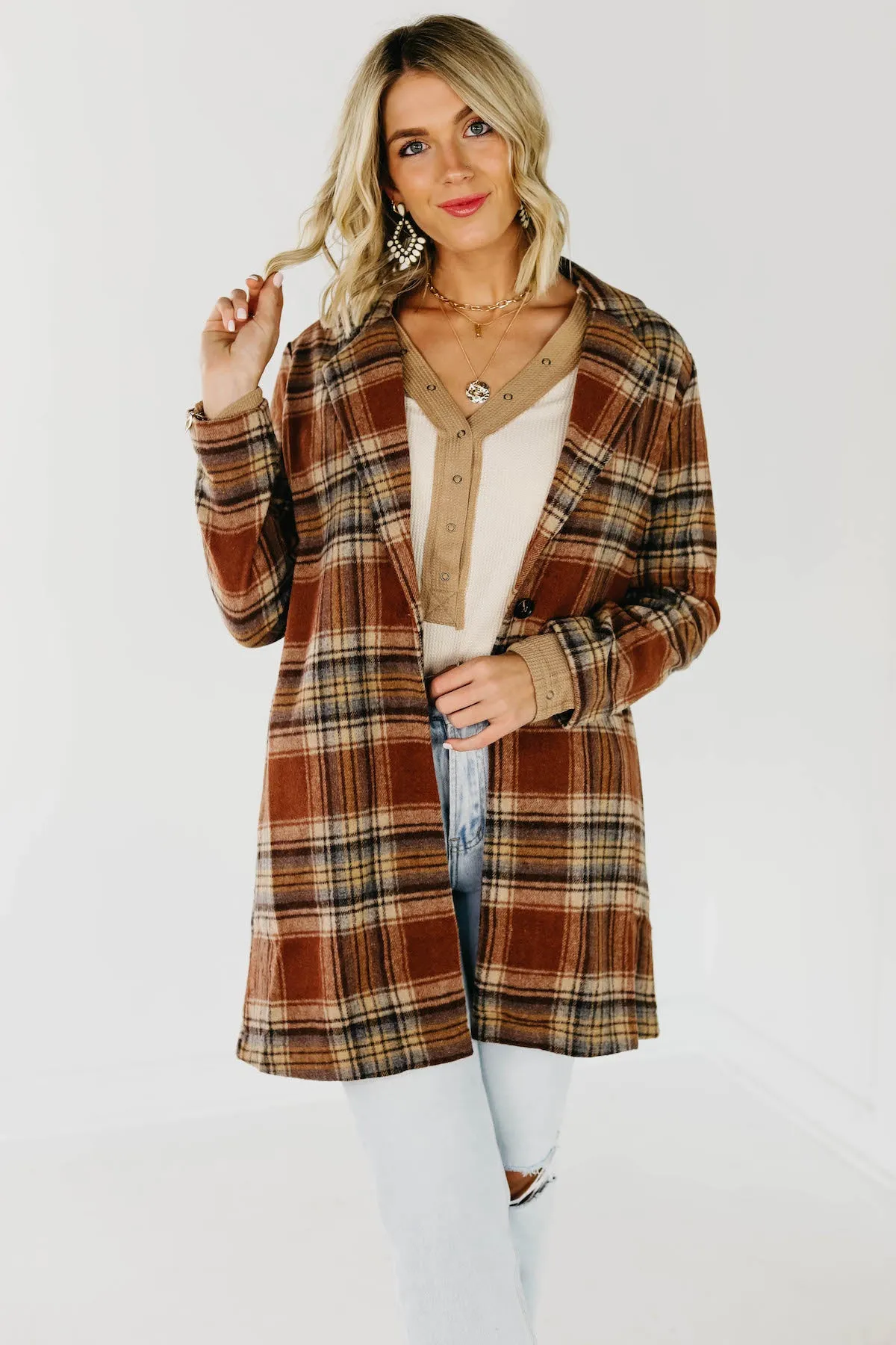 Shayla longline plaid blazer coat