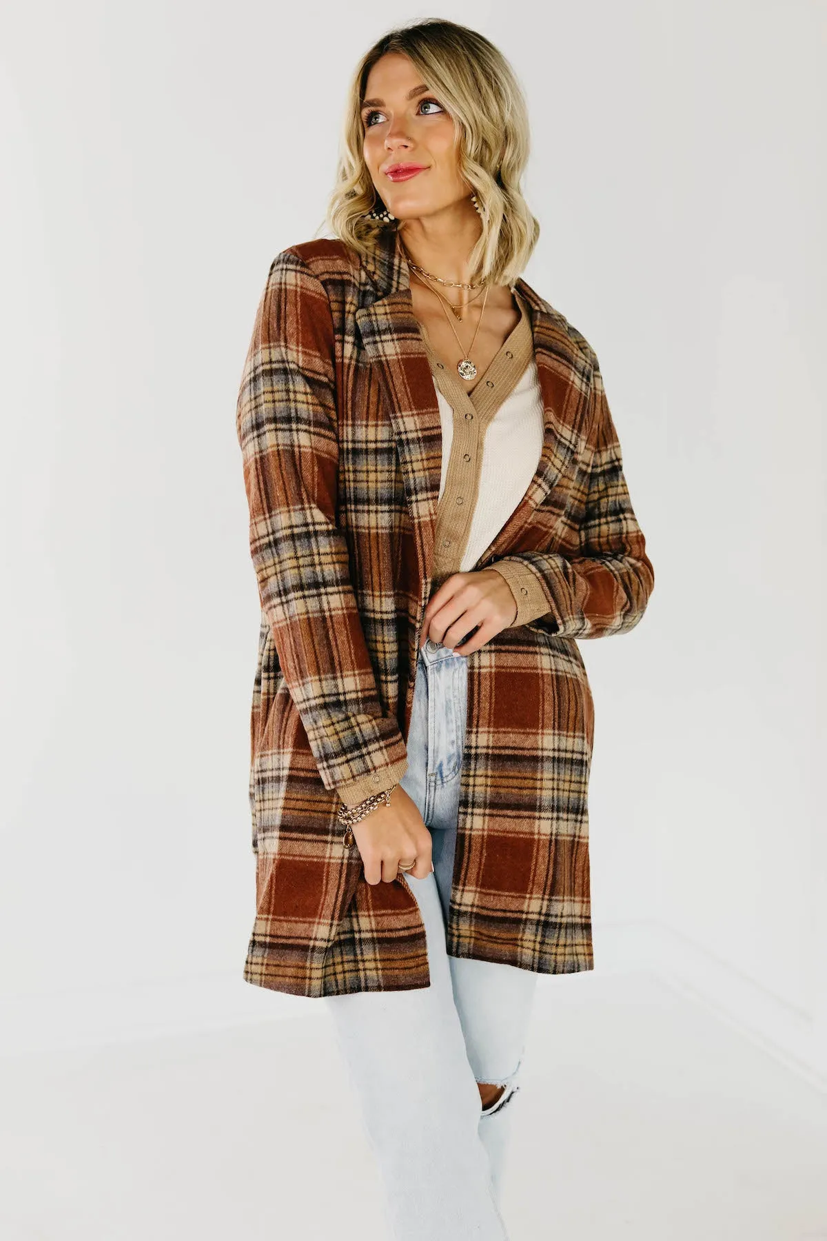 Shayla longline plaid blazer coat