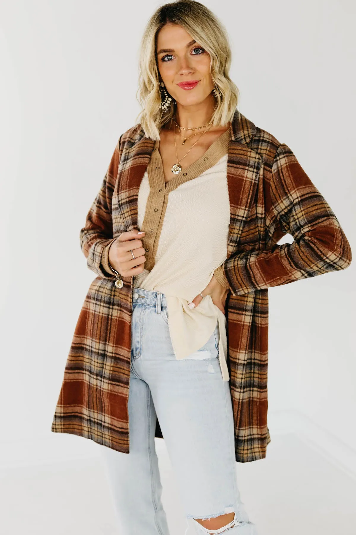 Shayla longline plaid blazer coat