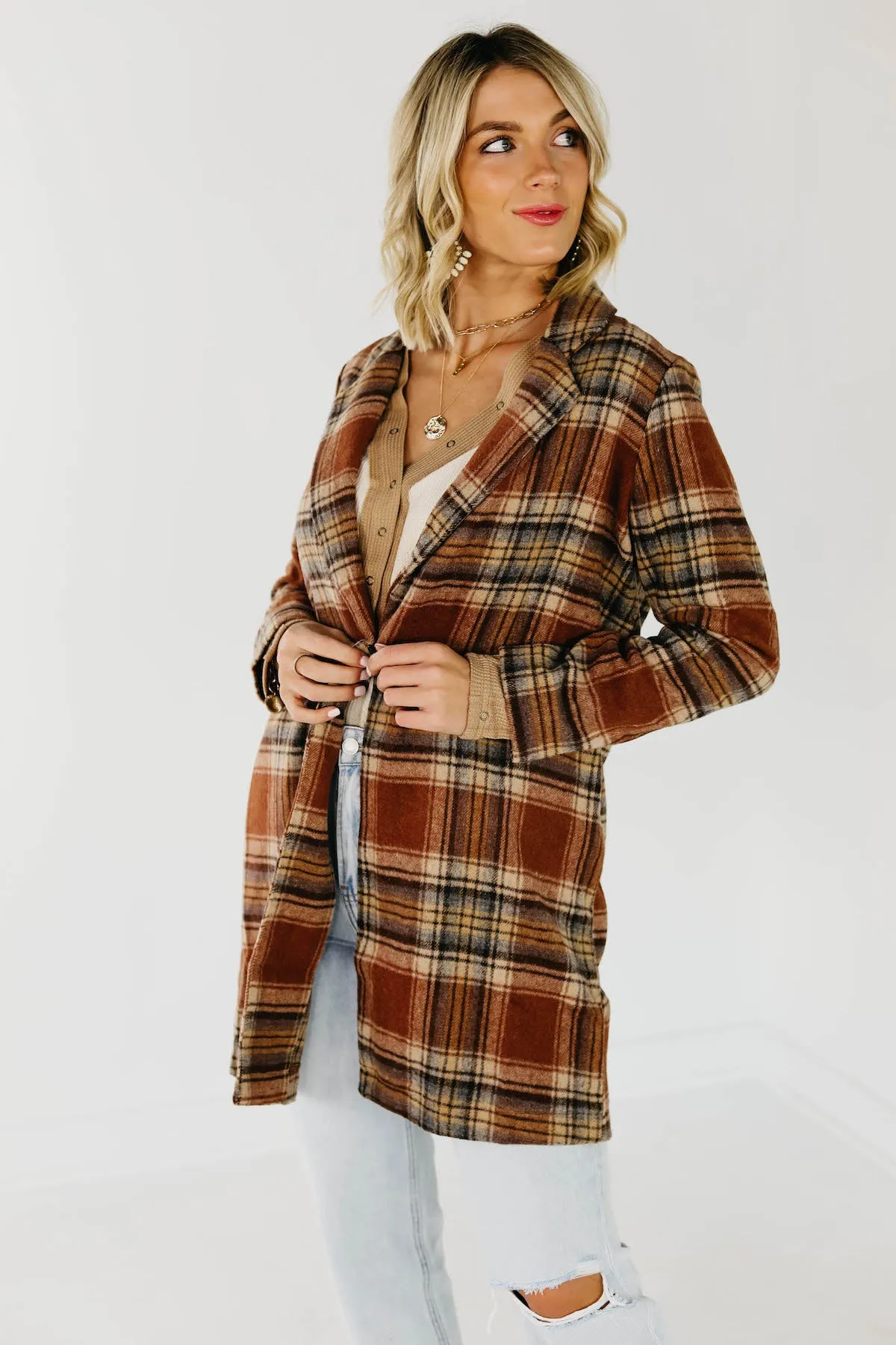 Shayla longline plaid blazer coat