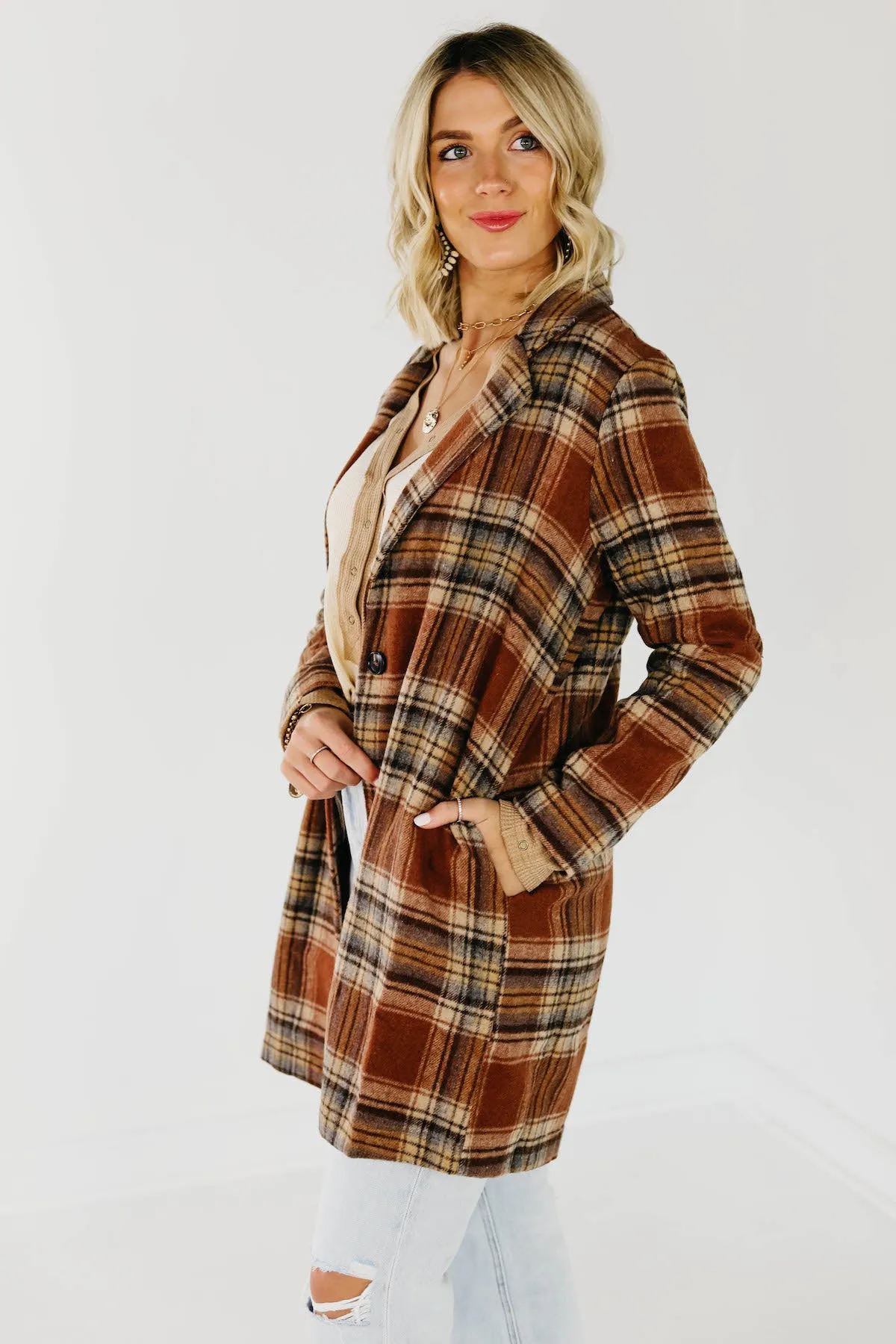 Shayla longline plaid blazer coat