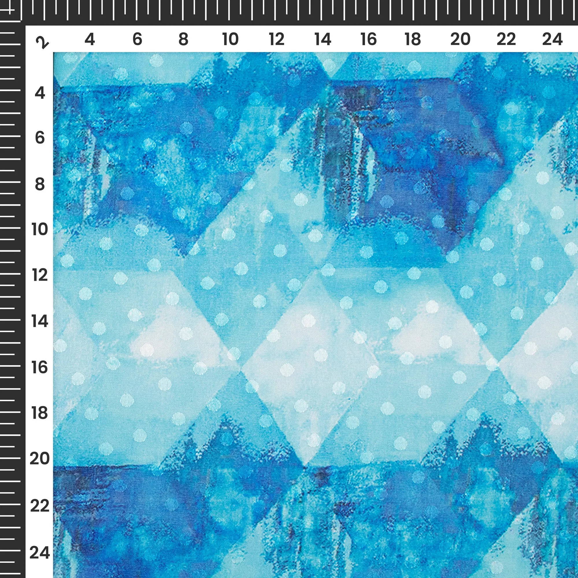 Sky Blue Geometric Digital Print Jacquard Booti Japan Satin Fabric - 56 Width